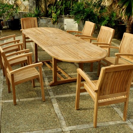 Meja Makan Kayu Outdoor dan 8 Kursi – Furniture Solid untuk Area Terbuka