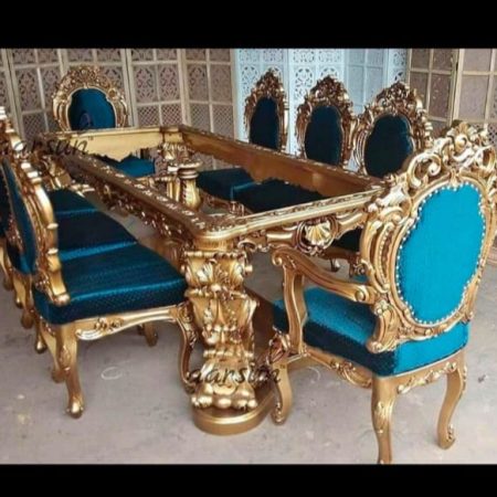 set meja makan ukir jepara mewah royal gold 8 kursi