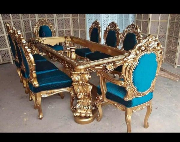 set meja makan ukir jepara mewah royal gold 8 kursi